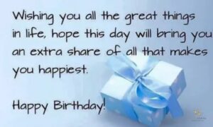 "Unique birthday wishes with colorful balloons, confetti, and a birthday cake illustration"